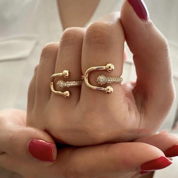 女性用ダブルクロスリング 金メッキ ステンレススチール カップル用高級リング 美的ジュエリー