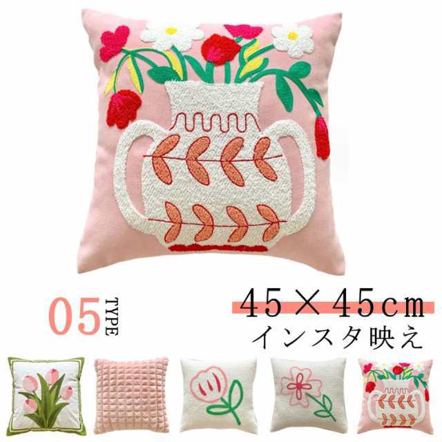 韓国 ふわふわ 四角 カバー フラワー クッション もこもこ 大きい 花柄 45cm×45cm 北欧 クッションカバー おしゃれ 可愛い デザイン 洗える 韓国 ふわふわ 正方形 大きめ 雑貨 インテ