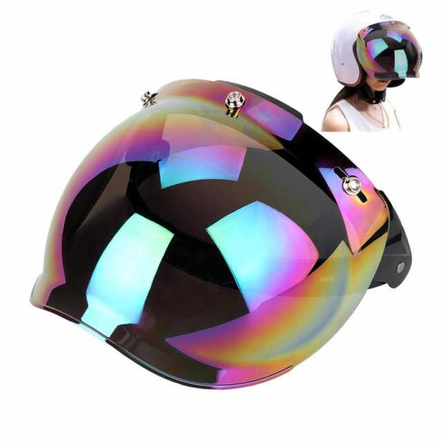 ヘルメット シールド バブルシールド ジェットヘルメット シールド ミラー 曇り止め UVカット 紫外線カット 開閉式 風防タイプ 3スナップ カラフル