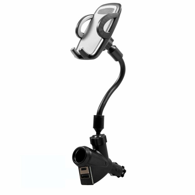 シガーソケット付き 車載スマホスタンド 360度回転 Type-C Type-A 充電 12V/24V ホルダー[送料無料(一部地域を除く)]