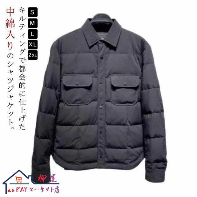 キルティングシャツジャケット メンズ フェイクダウン シャツ ジャケット インナーダウン キルティング 中綿 アウター ボタン 長袖 防寒