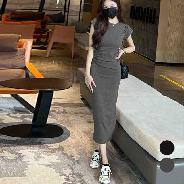 タイトワンピース ロング サイドギャザーセクシーワンピース ワンピー春秋夏韓国 ハイウエスト着やせレディースファッション ワンピース