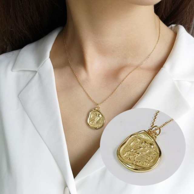 ネックレス ペンダント レディース アクセサリー ラウンドチェーン シルバー925 ハンドメイド風 手作り感 不規則 メダル プレート フクロウ ゴー