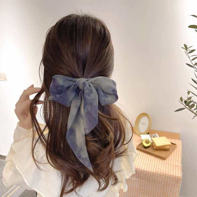 3way シュッシュ リボン ロング ヘアゴム ヘアアクセサリー 編み込み ポニー お団子 タイダイ染め かわいい 韓国 3点セット