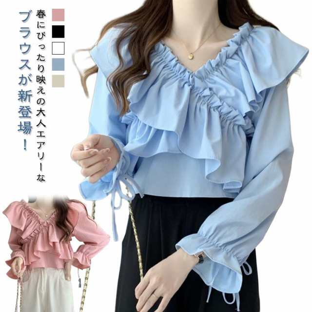 ブラウス 2WAY リボン ボリューム袖 シャツ オフショル シャツ フリル レディースファッション 春 夏