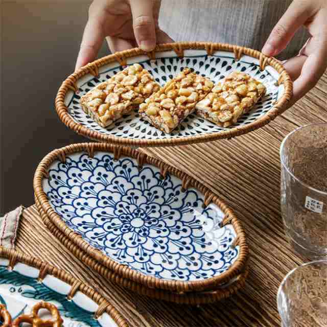 プレート 19.5cm 中皿 食器 洋食器 楕円皿 取り皿 和皿 菓子皿 お皿 おしゃれ かわいい 藤編み フルーツ デザート皿