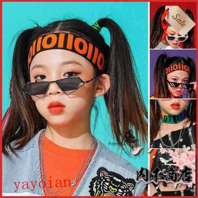 キッズ ダンス 髪型 リストバンド ダンス衣装 ヘアバンド 小物 キッズ ヒップホップ グラデーション ファッション 青 黒 白 ヘア アクセサリー