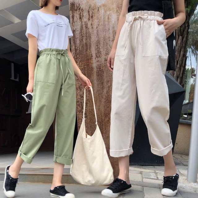 パンツ カーゴパンツ レディース 七分丈 薄手 ロング丈 ストレートパンツ 7分丈 長ズボン 無地 カジュアル 春 夏 秋 韓国風 きれいめ【2点で割引】