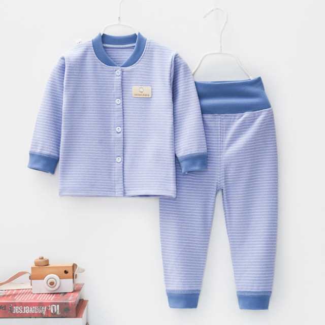ベビー服 パジャマ 厚手 腹巻 上下2点 セット 肩開き 前開き 綿100 春 秋 冬 長袖 女の子 男の子 子供服 縞仕樣 暖かい おしゃれ 可愛い カジュアル 通気性 肌触りがいい プレゼント 贈