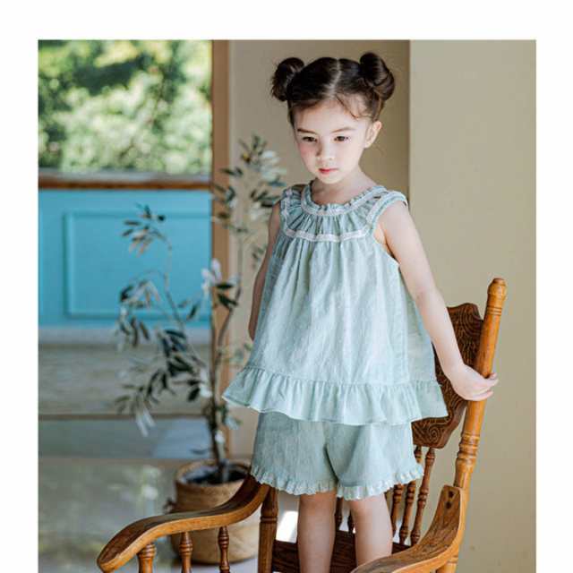 [QSSNY] パジャマ 子供服 上下セット 男の子 女の子 夏 半袖 ルームウェア 半袖Tシャツ パンツ 薄手 無地 部屋着 寝間着 100-140 綿 レース 肌に優しい ハーフパンツ 秋 春 キ
