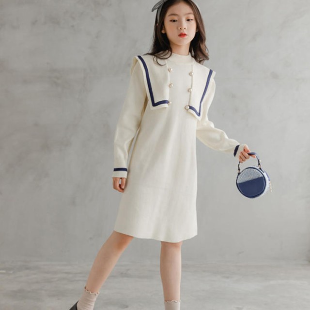 子供 ニット ワンピース 女の子 ドレス ロング 子供服 ベビー 長袖 厚手 スウェット 可愛い 暖かい チュニック ガールズ フォーマル 膝丈 Aライン 体型カバー 入学式 卒業式 秋 冬 ニットド