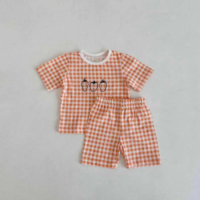パジャマ キッズ ジュニア 女の子 半袖 モダール 夏 66 73 80 90 100 サイズ チェック 小学生 ベビーパジャマ 子供 肌着 男の子 薄手 ルームウェア 上下 2点セット セットアップ