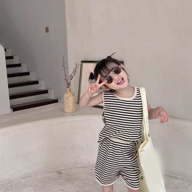 キャミソール キッズ パジャマ Tシャツ素材 ルームウェア 縞模様 春 夏 ショートパンツ タンクトップ ボーイズ ガールズ 男女兼用 ホームウェア スポーツウェア 男児 女児 便利服 子供 ねまき 