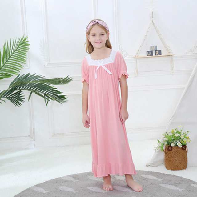 ネグリジェ 女の子 綿100％ レース ワンピース ルームウェア パジャマ ナイトウェア 子供 ガールズ 可愛い ゆったり 快適 通気性 涼しい 柔らかい お姫様 プリンセス プレゼント