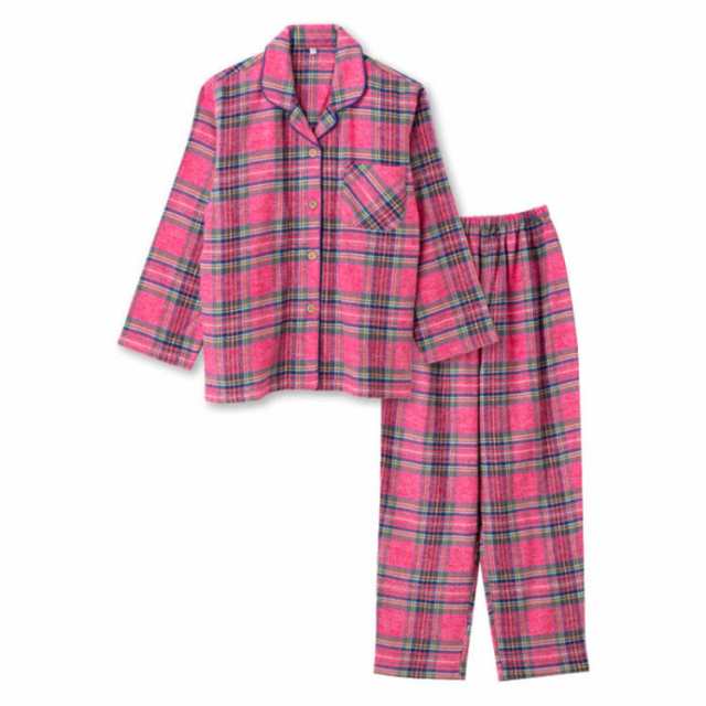 パジャマ キッズ 女の子 綿100％ 長袖 冬 ふんわり柔らかい2枚仕立ての厚手生地で暖かい ダブルガーゼ起毛 前開き シャツ かわいい 大格子 チェック柄 アイボリー レッド ブルーアイボリー 12
