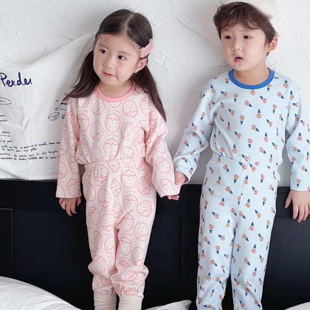キッズ パジャマ ルームウェア 2点セット ボーイズ ガールズ 子供服 男の子 綿100 長袖 総柄 プリント コットン 柔らかな肌触り 女の子 部屋着 上下セット 長ズボン ナイトウェア 春夏秋 吸