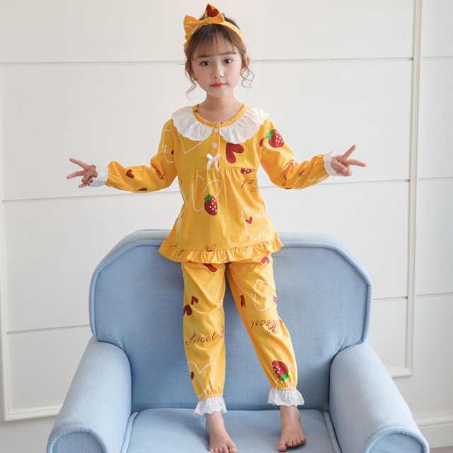 キッズ服 パジャマ ズボン 親子 女の子 女児 子供パジャマ 部屋着 寝間着ルームウェア フリル ホームサービス ベビー 長袖 ラウンドネック ボタン トップス ショートパンツ 上下セット服 子供 春