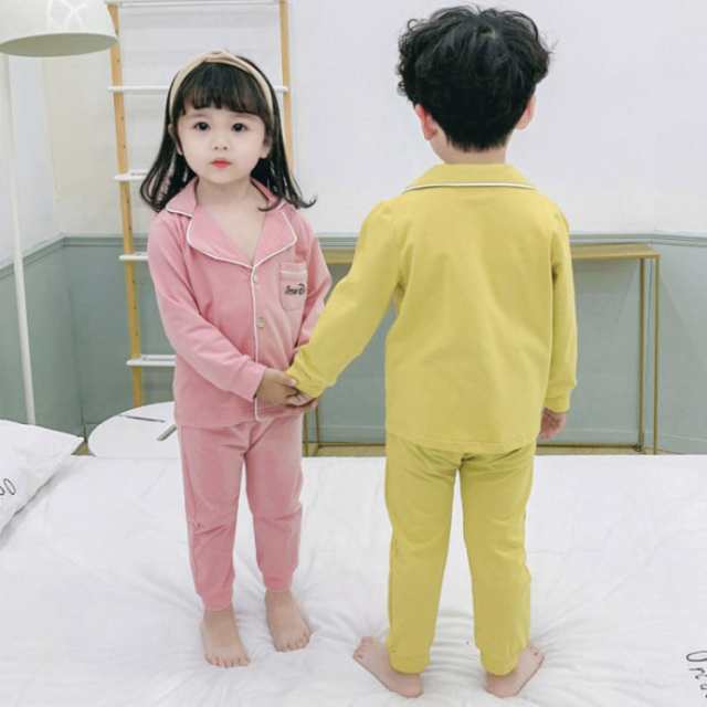 パジャマ キッズ2点セット ルームウェア 寝巻き 上下セット 子供 綿 キッズ 無地 柄 長袖 前開き 柔らかい 上着 ズボン ふんわり 子供服 ベビー 男の子 女の子 寝間着 薄手 クラシック ナイ