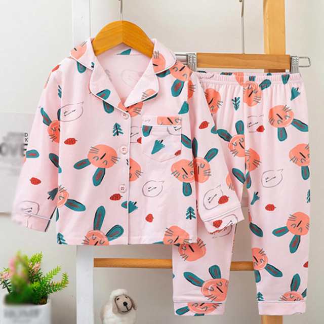 ルームウェア キッズ 上下セット パジャマ 春秋 かわいい お洒落 子供可愛い 部屋着 寝巻き 長袖 トップス パンツ 2点セット セットアップ 女の子 男の子 ゆったり 透け感 前開き 薄手 綿 コ