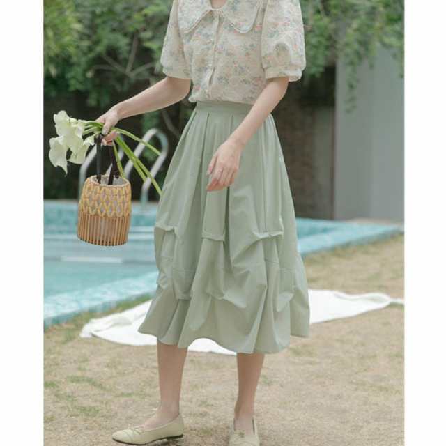 Aラインスカート ロング スカート レディース 可愛い おしゃれ 春夏 アシンメトリー 着やせ 高見え スリム 体型隠し ロングスカート マキシスカート ハイウェスト 緑 カジュアル 通学 オフィス