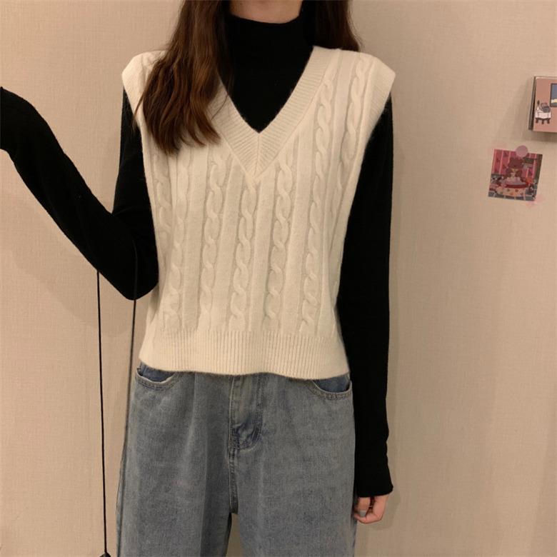 セーター レディース ベスト ジレー セーター チョッキ ニット 上着 Vネック スクール 無地 ケーブル編み ボレロ スクール 秋冬春 女子トップス