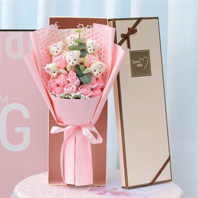 4色展開 くまボックス シャボンフラワー 花束 ギフト ソープフラワー ギフト フラワーソープ 誕生日プレゼント バラ 枯れない花 おしゃれ 石鹸素材 女性 女友達 キッズ 子供 フラワー ブーケ ウ