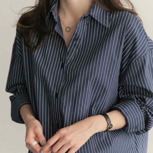 シャツ 低身長 小柄 ストライブ シンプル 長袖 お仕事 ブラウス S M L XL 春 秋 オフィス 送料込み フォーマル 夏 重ね着 羽織り ドロップショルダー ゆったり 大きいサイズ 襟付き 春