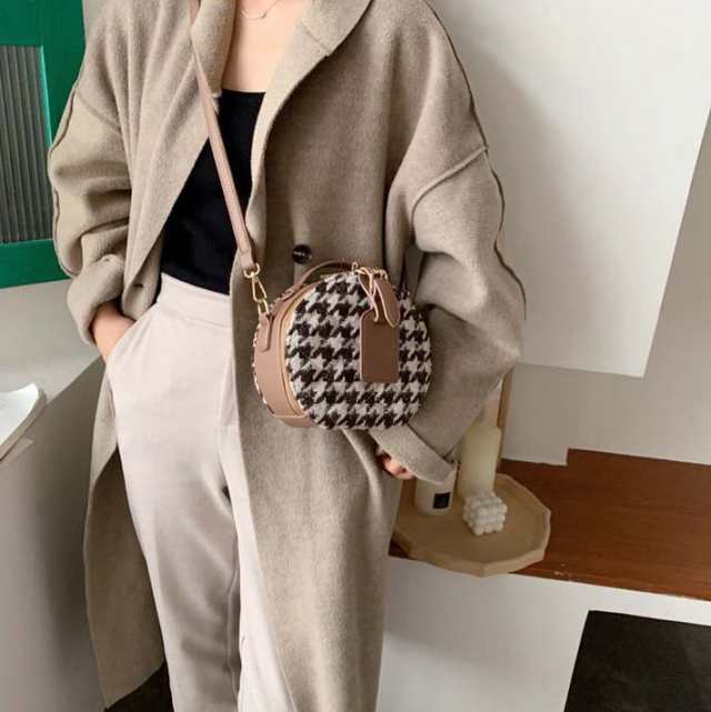 丸形 千鳥柄 チェック柄 ショルダーバッグ レディース ハンドバッグ バッグ カバン カラー 色 タイプ オシャレ 斜め掛け 肩掛け お出