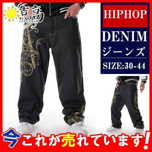 刺繍 極太 デニム ジーンズ パンツ ワイド メンズ ルーズフィット B系 レディース ヒップホップ ストリート 英字 HIPHOP ダンス衣装 柄