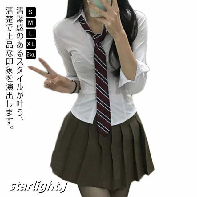 韓国 制服 可愛い セットアップ シャツ＋スカート＋ネクタイ グレー レディース コスプレ プリーツスカート ブレザー スクール 長袖 通学 春 秋 カジュアル 学院風 コスプレ コスチューム 点セッ