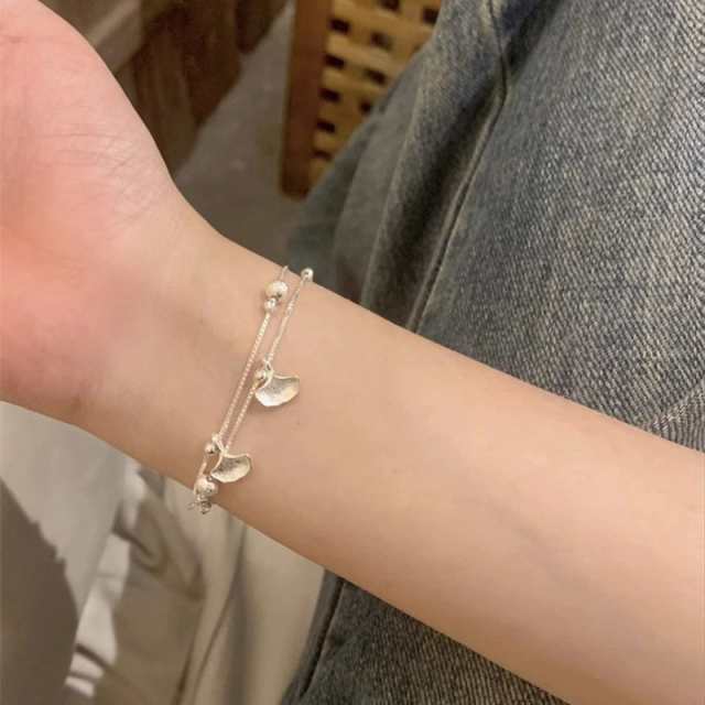 ブレスレット レディース 2連 貝殻 ビジュー チェーン シルバー 人気 プレゼント アクセサリー ギフト 大人 上品 エレガント 女性 贈り物 トレンド おしゃれ 流行